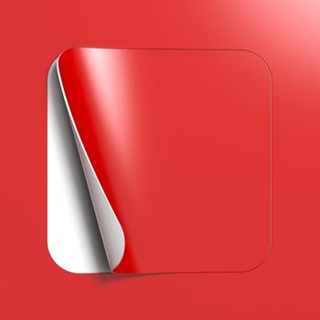 Empty red sticker. A 3d illustration template layout of blank red rectangle shape sticker with bent corner.