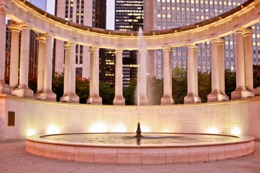 Water fountain in Chicago, Illinios commemorating the founders of the Millennium park