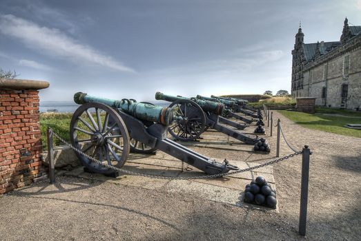 Cannons at renaissance Kronborg castle in Helsingor, Denmark.