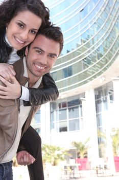 Outside fun for young couple