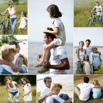 Collage of a family in the countryside