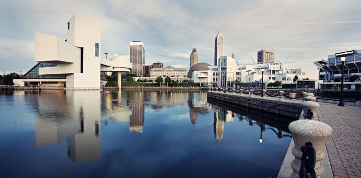 Panorama of Cleveland seen from the lake front.