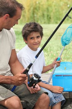 father and son fishing