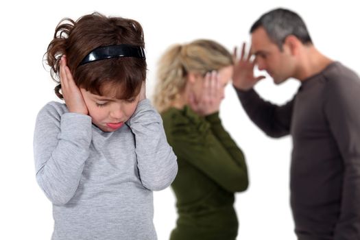 Daughter stood with arguing parents