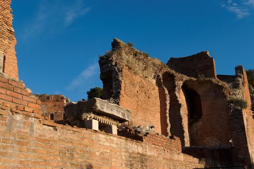 Ruins of ancient Greek and Roman theater in Taormina, Sicily, Italy