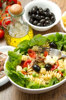 a dish with pasta salad