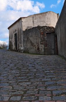 Paved medieval street in Savoca village, Sicily, Italy