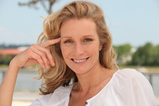 Blond woman outside