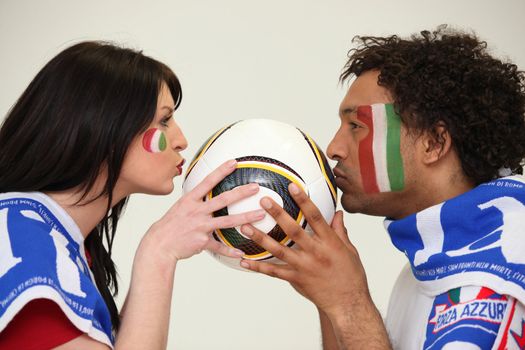male and female Italian soccer supporters