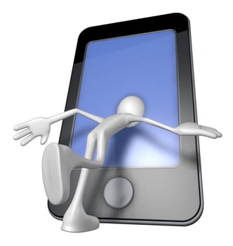 white guy with head inside a smartphone - 3d illustration