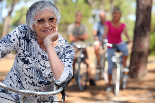 A bunch of old lady biking.