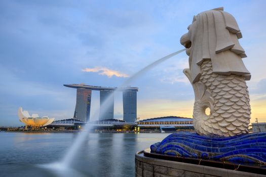 Sunset scene from the financial district,Singapore. From the river.