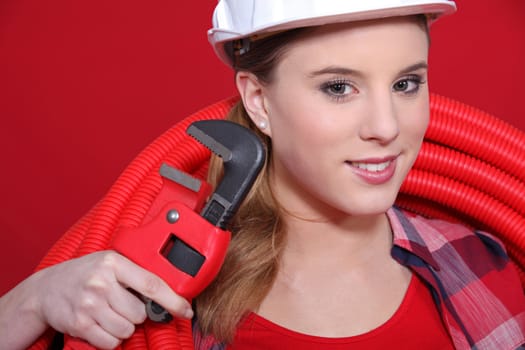 Woman with wrench
