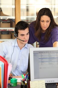 Teleoperator working in a call center