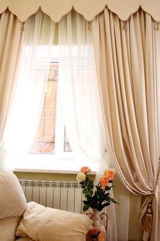 the windows decorated with curtains with a machine embroidery, double 13