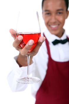 Sommelier holding wine glass