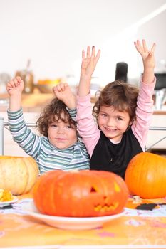 Children carving pumpkins