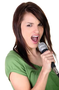 Brunette woman singing