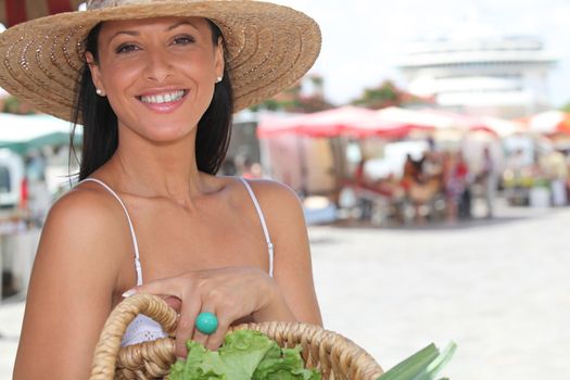Brunette woman in the market