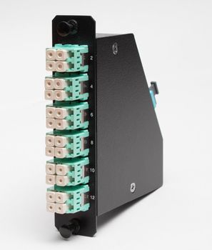 Fiber optic cassette with green singlemode LC connectors