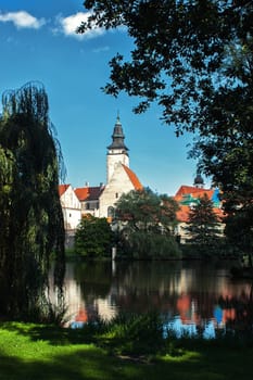 View from park in Telc town Vysocina Czech Republic 