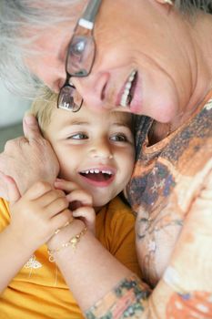 Woman hugging her grandchild