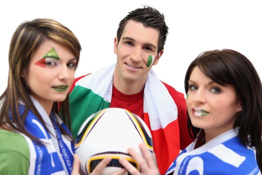 Friends supporting the Italian football team