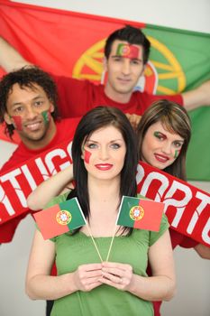 Group of friends supporting the Portuguese football team