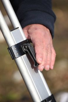 close up of male surveyor's hand