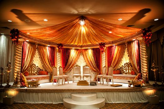 Image of a colorful Indian wedding mandap