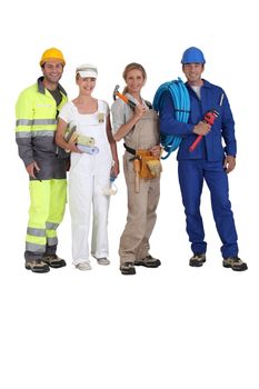 Four workers in different trades