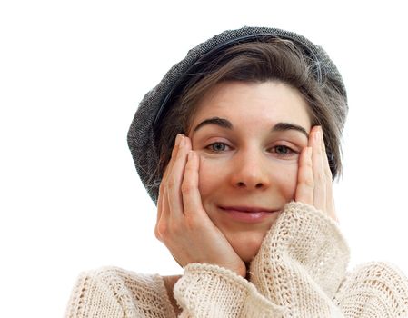 Woman with nice eyes, looking in love, isolated on white background