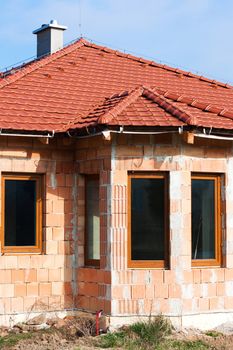 Roof and walls structure of house in construction