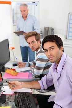 Business students using computers