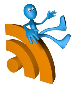 blue guy and rss symbol - 3d illustration