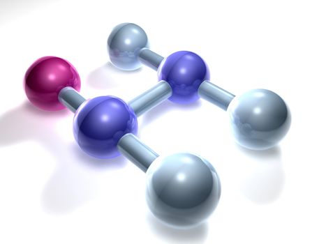 3D rendering of a PVC Molecule. 
A common form of plastic.
H (Hydrogen) = Light Blue
C (Carbon) = Dark Blue
Cl (Chlorid) = Purple
