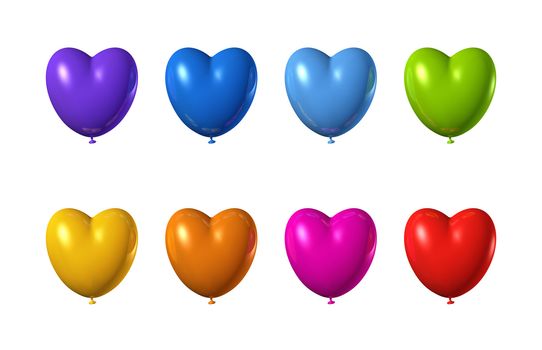 3D colored heart shape balloons set isolated on white