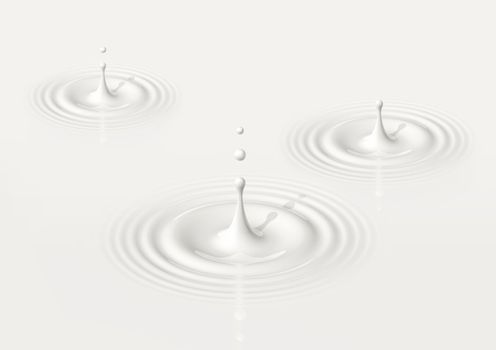 drops of milk splashing and making ripple. 3D illustration