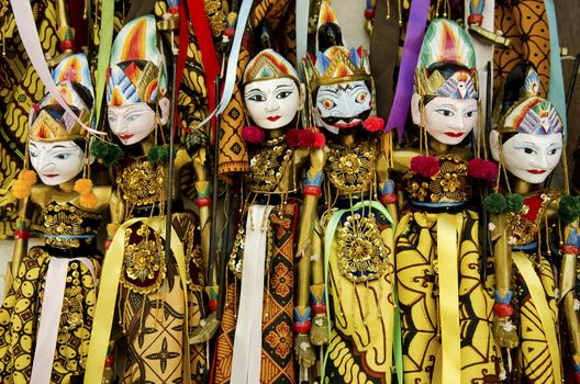 traditional wooden puppets in bali indonesia