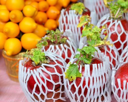 A  decorative of ornaments with fruit and plant for chinese new year