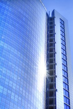 Modern skyscrapers close-up toned in blue color