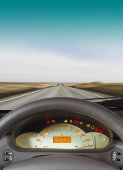 Wheel and dashboard of a car