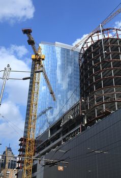 construction of modern skyscrapers and building crane