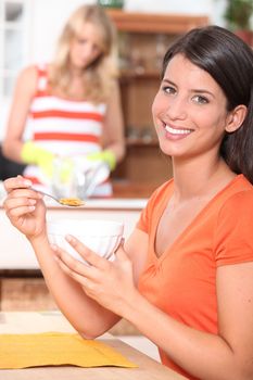 portrait of a woman at breakfast