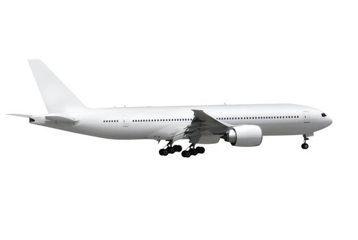 commercial airplane on white background with path