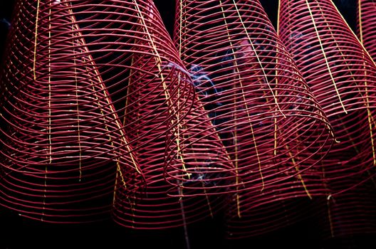 incense coils in chinese temple ho chi minh saigon vietnam