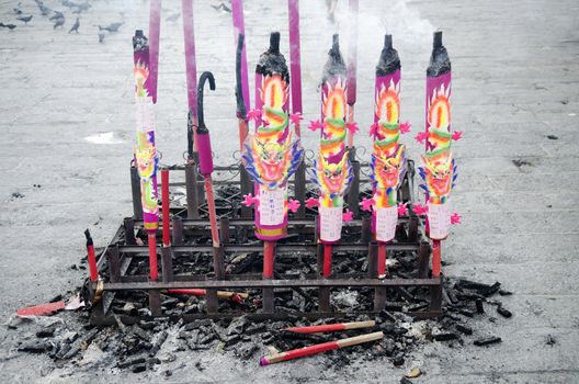 incense burning in chinese temple in penang malaysia