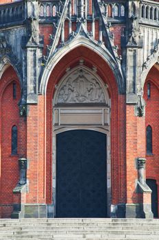 beautiful  big door in gothic church