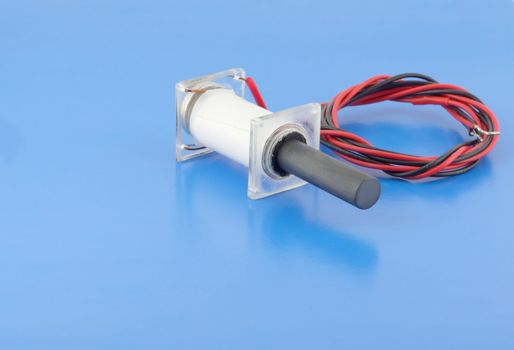 Ultrasonic transducer on the blue background