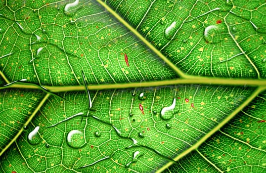 Green leaf with drops of water